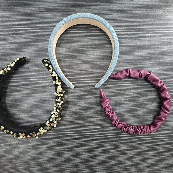 3 Stylish Headbands lot Pink, Blue, Black Glitter - Picture 1 of 4